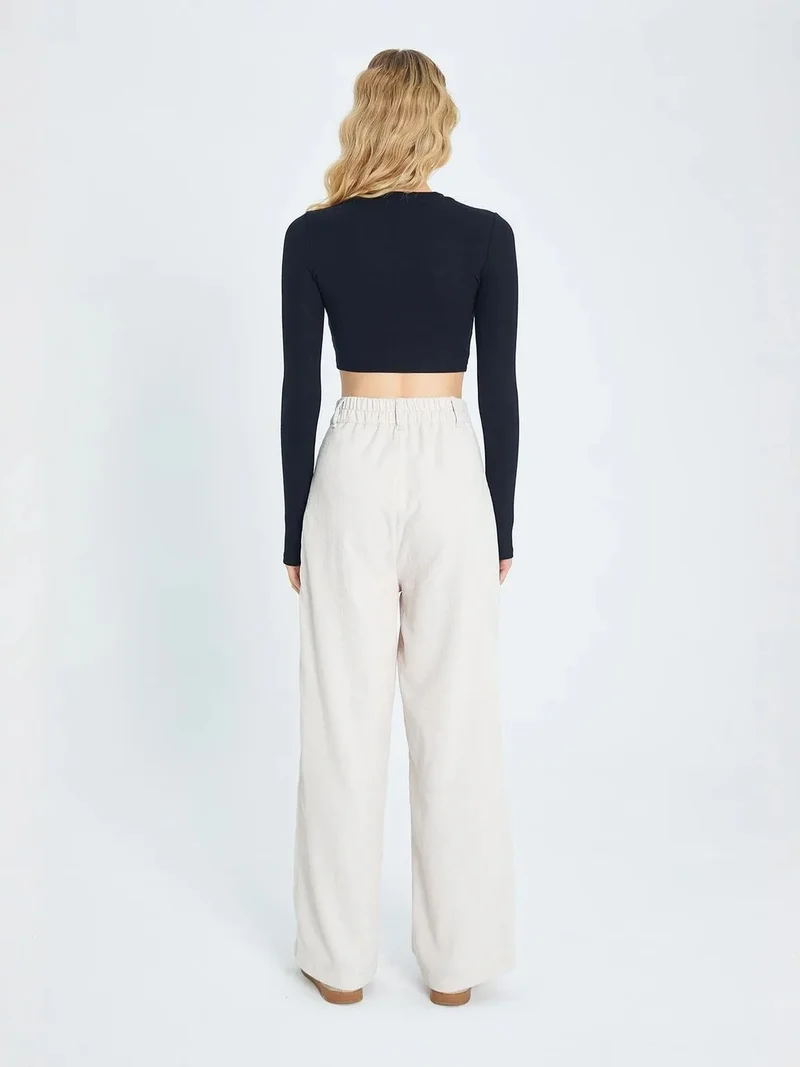 MixRay Natural Mixray High Waist Velvet Straight Leg Pants for Women | Best Price UAE